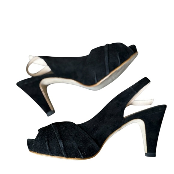 Sacha London Black Suede Leather Peep Toe Slingback Heels Bow Size 6 Evening - Picture 3 of 12